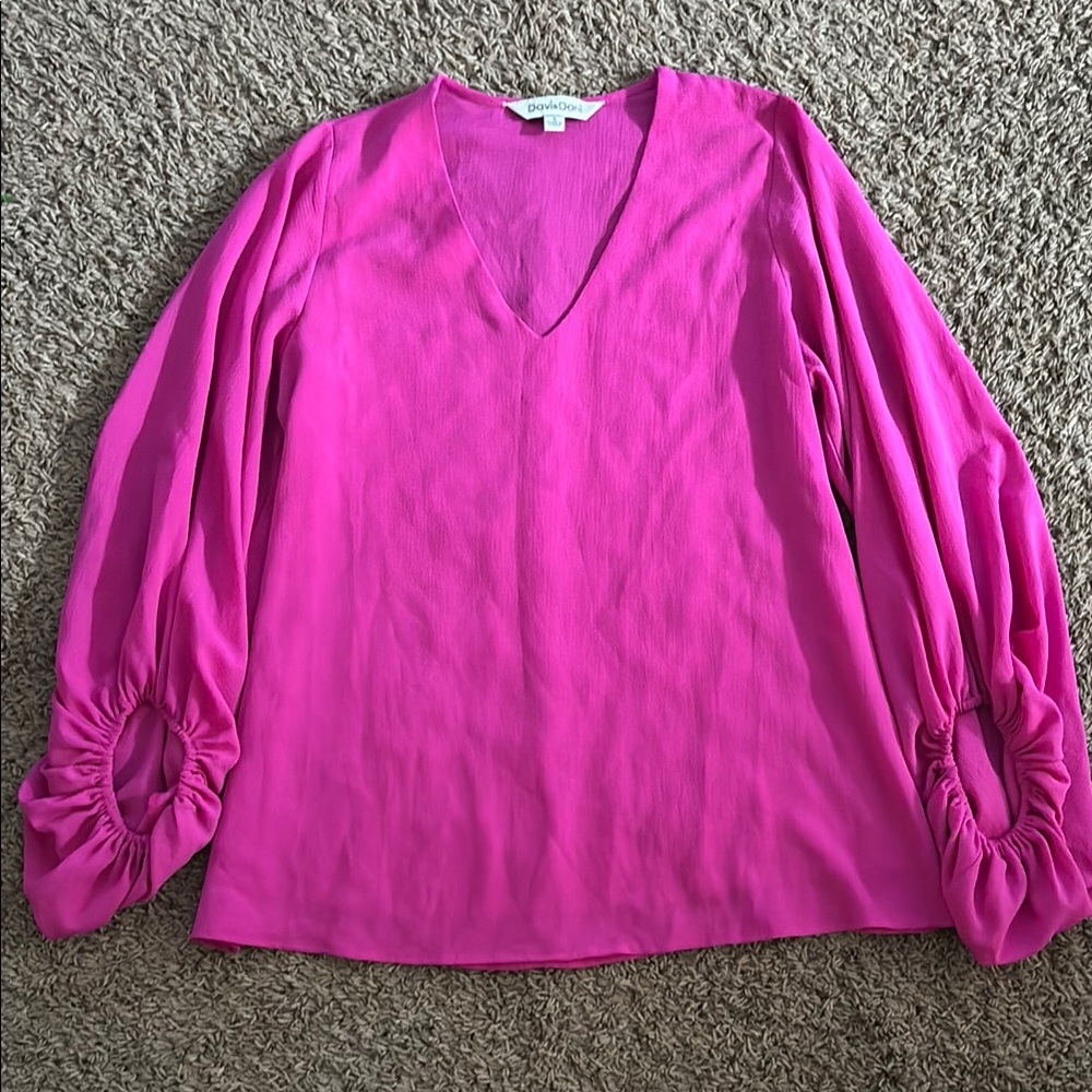 Pink Puff Sleeve Ruched Blouse